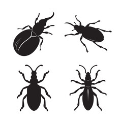 silhouette weevil detailed with curved snout set bundle on the white background