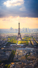 Aerial View of Paris at Sunset &ndash; Eiffel Tower and City Skyline Under Colorful Sky