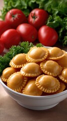 Handwritten ravioli pasta recipe alongside neatly arranged yellow bow-shaped pasta on parchment paper