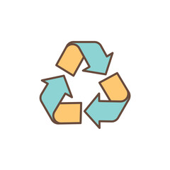 The universal recycling symbol with three chasing arrows. Represents the reduce, reuse, recycle loop and environmental action.