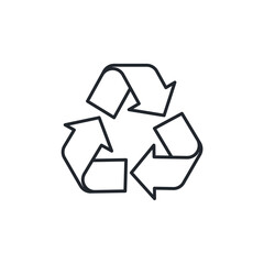 The universal recycling symbol with three chasing arrows. Represents the reduce, reuse, recycle loop and environmental action.
