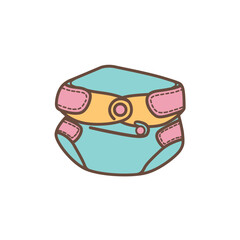 A reusable cloth diaper with a safety pin. Symbolizes sustainable parenting, reducing landfill waste, and eco friendly choices.