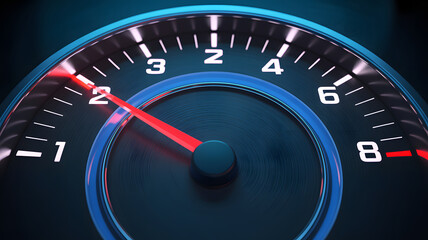 Naklejka premium Experience powerful acceleration with this vibrant speedometer gauge showing dynamic speed