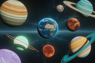 A vibrant depiction of planets and celestial bodies in the vast expanse of space