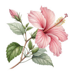 pink hibiscus flower delicate petals on white