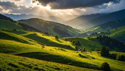 Fototapeta premium Lush valley at sunset