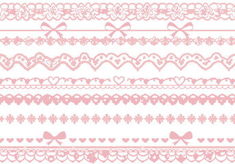 Delicate Pink Lace Borders and Embellishments Featuring Hearts and Bows for Crafting and Design Projects