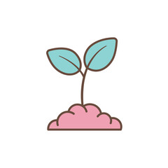 A young sapling growing in a mound of soil. Represents new growth, reforestation, gardening, nature, and hope for the future.