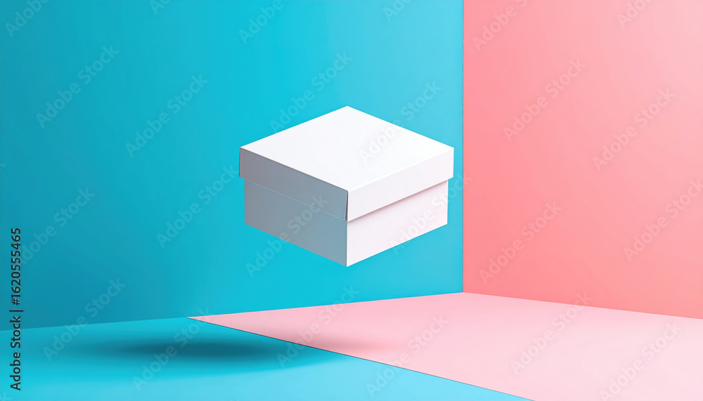 Poster minimal package floating box color split background modern bold visual e commerce clean design paste