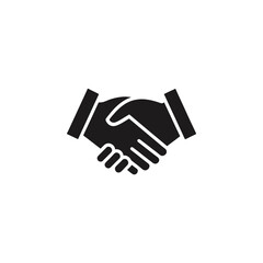 Black handshake icon representing agreement and partnership isolated on white background