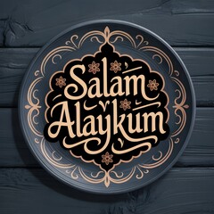 Elegant salam alaykum design with floral ornaments on a decorative plate