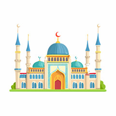 Fototapeta premium Cartoon Illustration of a Mosque with Minarets and Domes