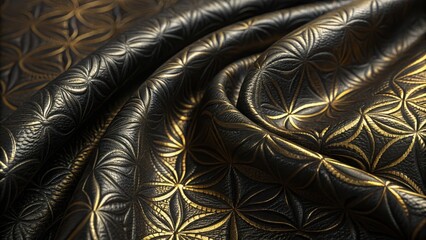 Embossed black and gold floral material