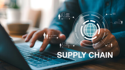 Streamline business with global supply chain management on laptop for efficient logistics solutions