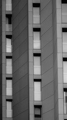 Minimal black and white building with sharp clean architectural geometry