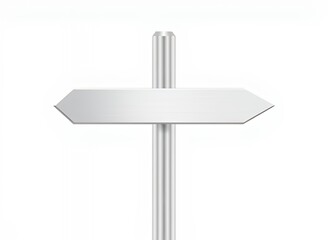 Silver Arrow Sign with a Metal Pole on a White Background