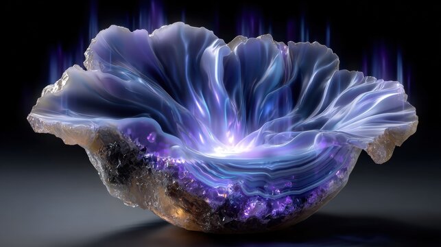 Ethereal Geode Bowl with Luminous Purple and Blue Glow - Powered by Adobe