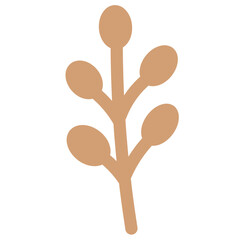Tiny beige branch with oval pods, ideal as accent detail in decorative seasonal designs.