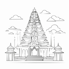 Fototapeta premium Detailed Line Art Depiction of a Traditional Temple Structure