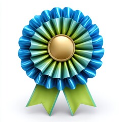 Vibrant Blue and Green Award Ribbon with Shiny Center Medallion