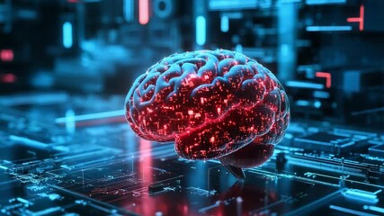 Artificial intelligence brain processing data on circuit board - Powered by Adobe