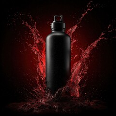 Dynamic Splash of Water Around a Black Sports Bottle