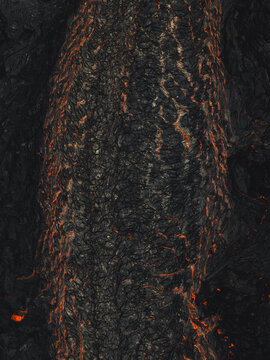 Aerial view of fiery rivers of lava carve through the stark, obsidian landscape, a testament to the raw power of nature's molten heart, Grindavik, Southern Peninsula Region, Iceland.