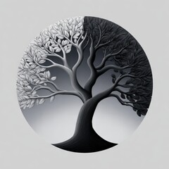 Elegant Tree of Life Design in Monochrome Circular Format