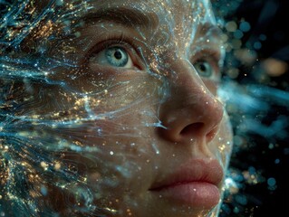 Ethereal Portrait of a Woman with Cosmic Energy and Light Effects