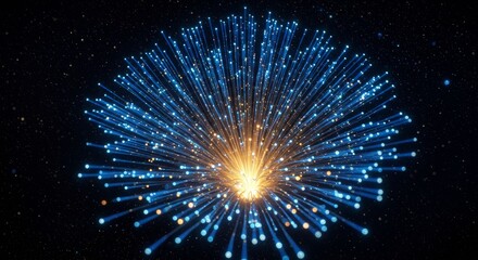 Abstract glowing fiber optic strands in blue and orange