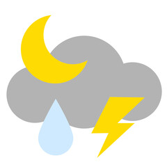 Obraz premium Weather flat color icon. Cloudy night. Partly cloudy with scattered thunderstorms and rain