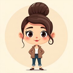 Flat Cartoon Woman Character, Modern Vector Illustration, Minimalist Design