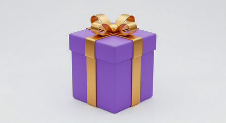 Elegant Purple Gift Box with Gold Ribbon and Bow Minimalist Holiday Present Concept Design