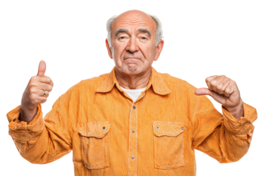 Senior man celebrating achievement studio portrait neutral happiness. Isolated on transparent background, png. - Powered by Adobe