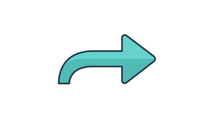 Illustration of a curved teal arrow pointing to the right with a dark outline on a white background