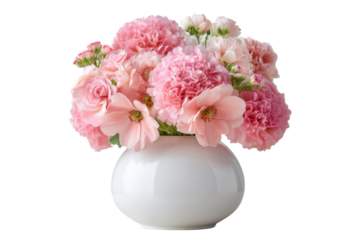 Beautiful pink flower arrangement indoor setting floral photography. Isolated on transparent background, png.