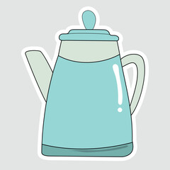 Teapot vector sticker. Cute illustration for tea time themes, kitchen decor, beverage concepts, or cozy home designs