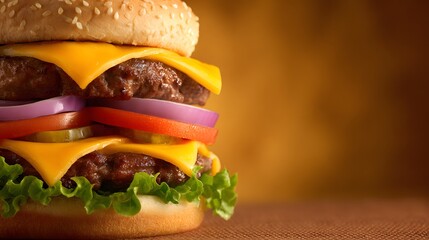 Close-up of a delicious double cheeseburger.