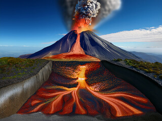 Hungarian-labeled volcano vector showing magma movement
Diagram of volcano eruption with labeled geological features