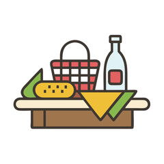 BBQ grill icon set. hamburger, Barbecue, bar-b-q, flame, spatula, grill fork, picnic, fire - stock vector.