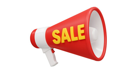 Red and White Megaphone with Golden Sale Sign on White Background Modern Marketing and Promotion