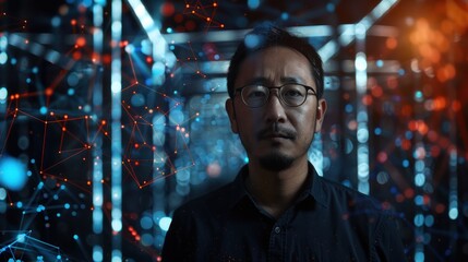 Obraz premium Focused person in futuristic technology setting