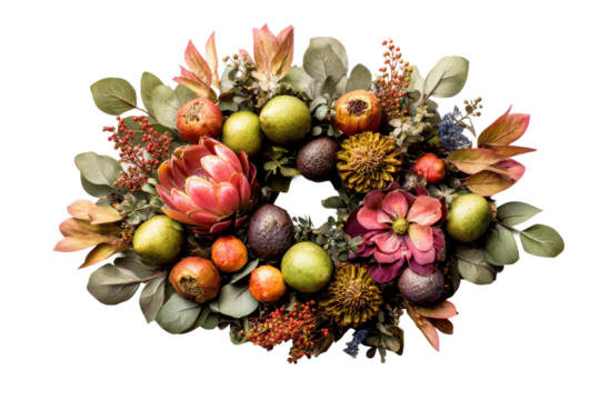 Floral arrangement wreath indoor decoration nature aesthetic. Isolated on transparent background, png.