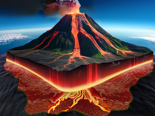 Cross-section of erupting volcano with labeled features
Educational volcano vector showing magma and ash plume