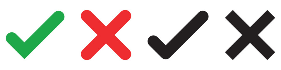 Obraz premium green check mark and red cross mark icon set. green tick and red x