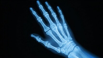 An xray image of a human hand and wrist, displaying the intricate bone structure and joints, used for medical diagnosis and understanding skeletal anatomy