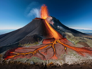 Diagram of volcano with labeled magma and ash cloud
Scientific volcano illustration showing lava and eruption