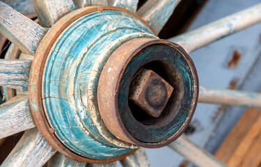 Detail of an old wooden wheel.