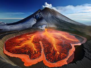 Scientific volcano illustration showing lava and eruption
Vector volcano diagram with Hungarian labels and crater