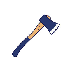Flat illustration of a Axe, bold navy outline, isolated on white.